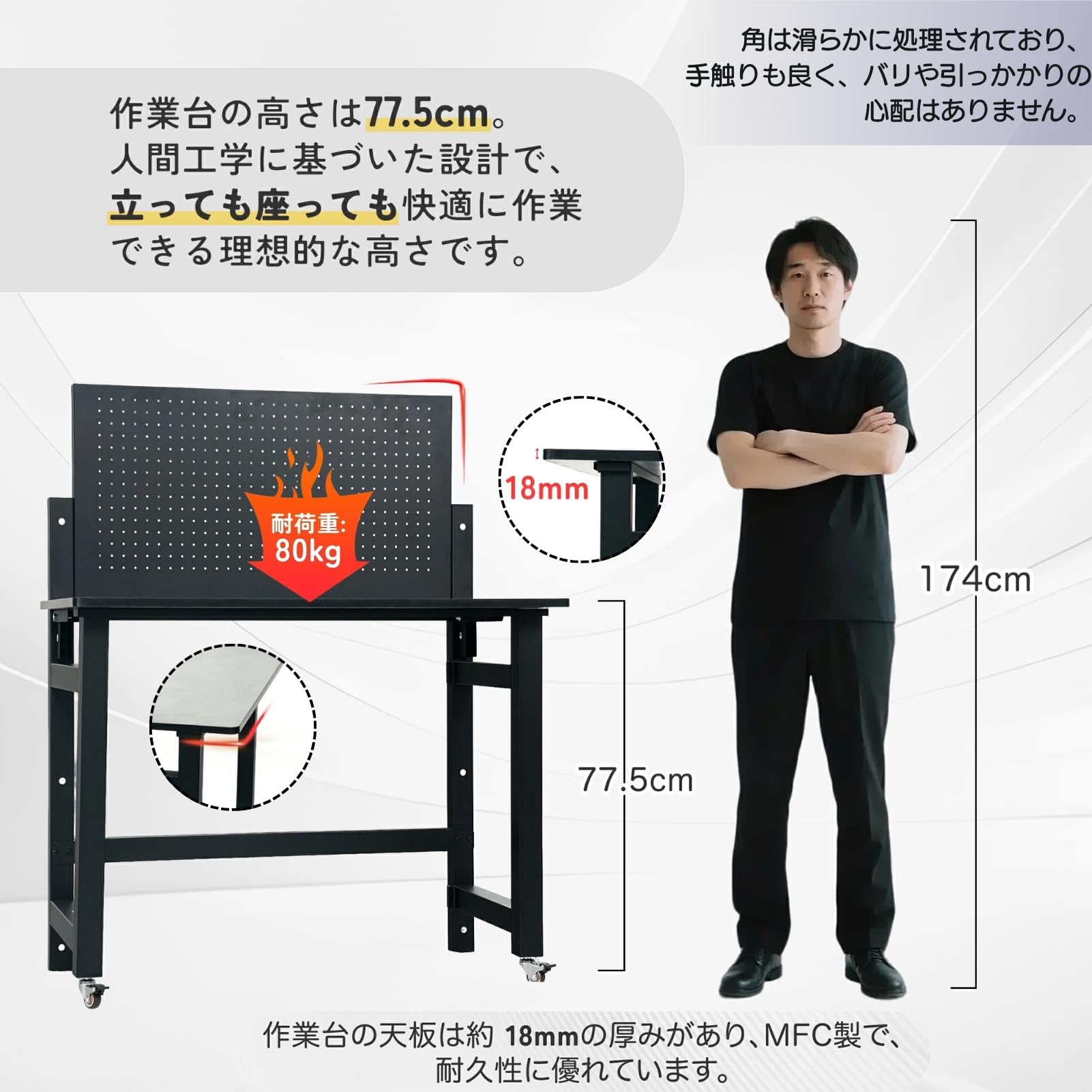 Amazon.co.jp: SOFTSEA ワークテーブル 作業台 折りたたみ 幅100×奥行